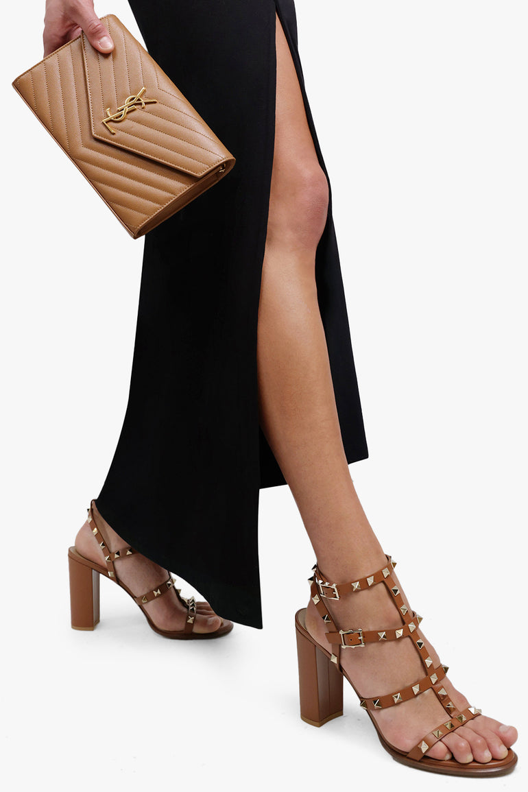 SAINT LAURENT BAGS BROWN MONOGRAMME QUILTED CHAIN WALLET | NATURAL DARK/GOLD