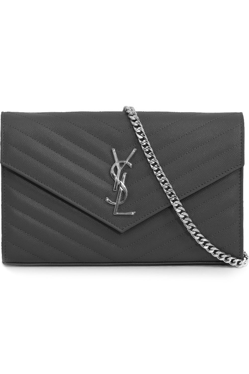 SAINT LAURENT BAGS MULTI MONOGRAMME QUILTED CHAIN WALLET | STORM/SILVER
