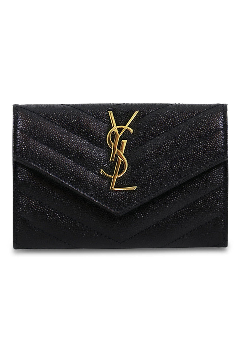 SAINT LAURENT BAGS MULTI MONOGRAMME QUILTED ENVELOPE WALLET BLACK/GOLD