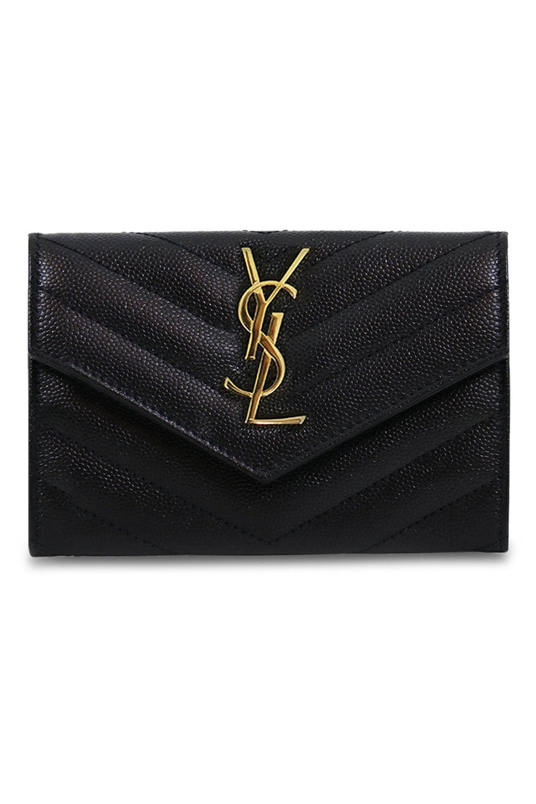 SAINT LAURENT BAGS MULTI MONOGRAMME QUILTED ENVELOPE WALLET BLACK/GOLD