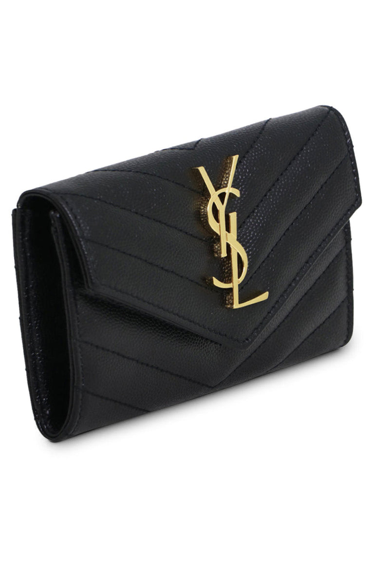 SAINT LAURENT BAGS MULTI MONOGRAMME QUILTED ENVELOPE WALLET BLACK/GOLD
