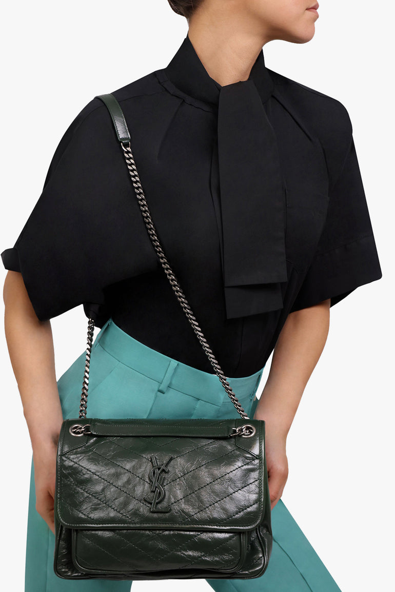 SAINT LAURENT BAGS GREEN NIKI MEDIUM CRINKLED BAG | NEW VERT FONCE