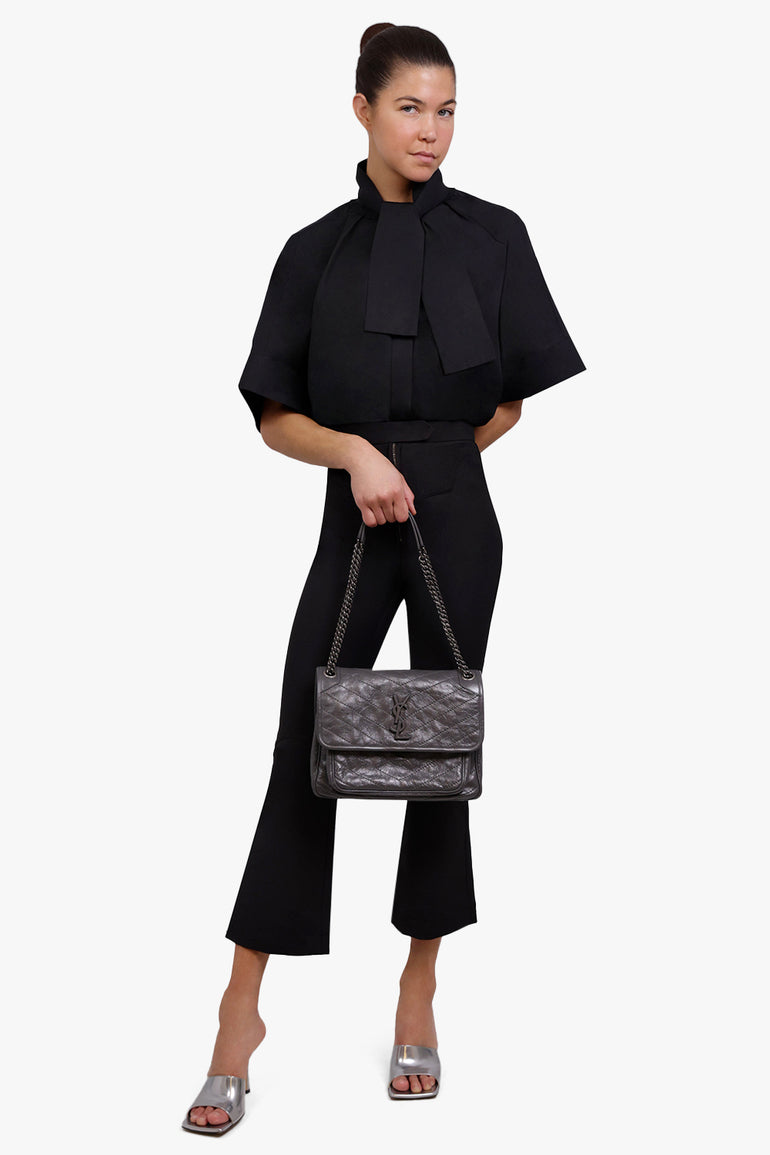 SAINT LAURENT BAGS GREY NIKI MEDIUM CRINKLED BAG | STORM
