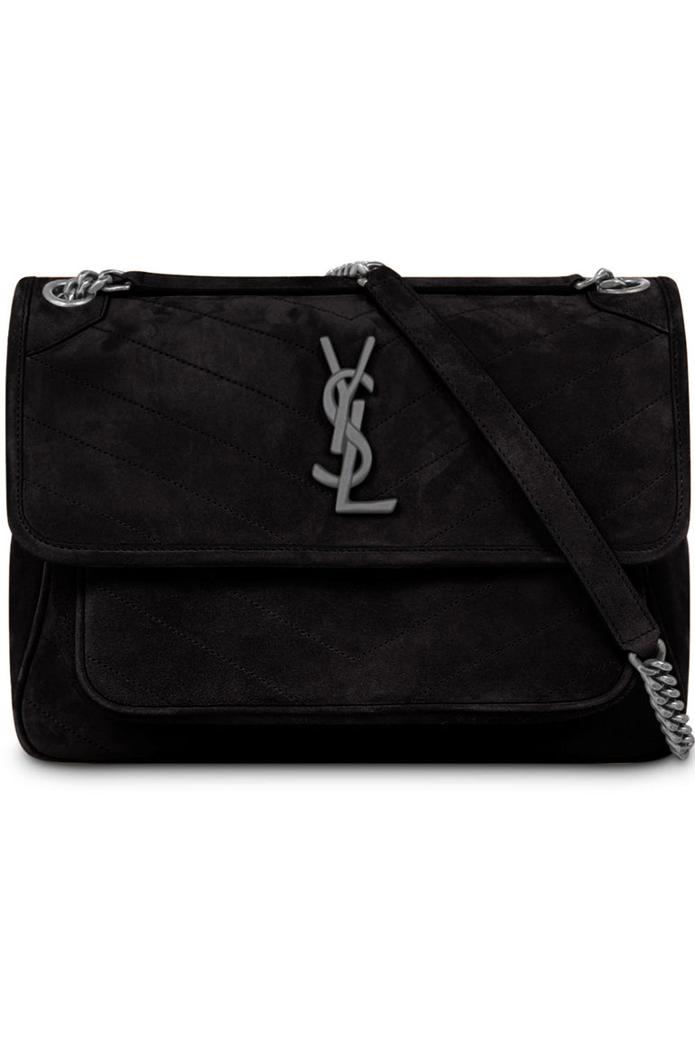 SAINT LAURENT BAGS BLACK NIKI MEDIUM SUEDE BAG | BLACK