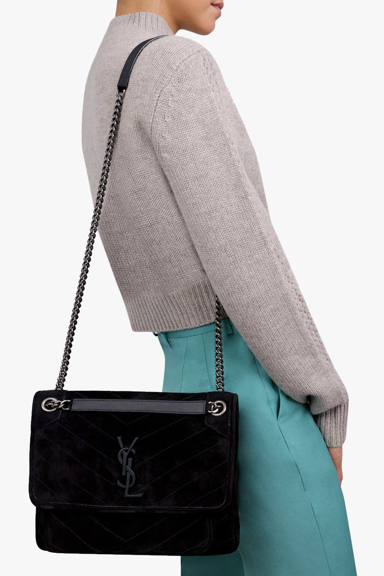 SAINT LAURENT BAGS BLACK NIKI MEDIUM SUEDE BAG | BLACK