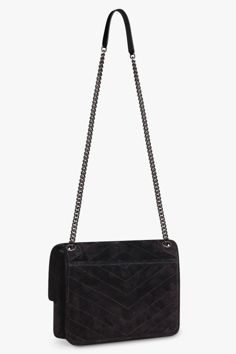 SAINT LAURENT BAGS BLACK NIKI MEDIUM SUEDE BAG | BLACK