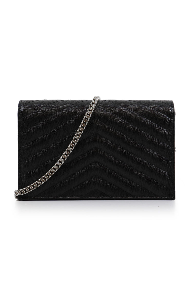 SAINT LAURENT BAGS BLACK SMALL MONOGRAMME QUILTED CHAIN WALLET | BLACK/SILVER