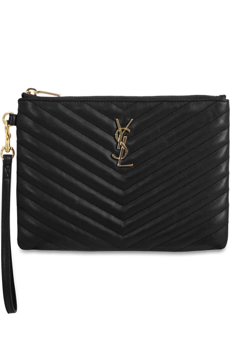 YSL SMALL MONOGRAMME QUILTED CHAIN WALLET BLACK GOLD PARLOUR X