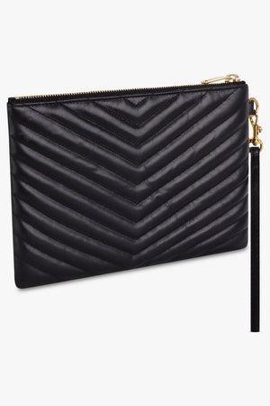 SAINT LAURENT BAGS BLACK SMALL MONOGRAMME QUILTED POUCH | BLACK/GOLD