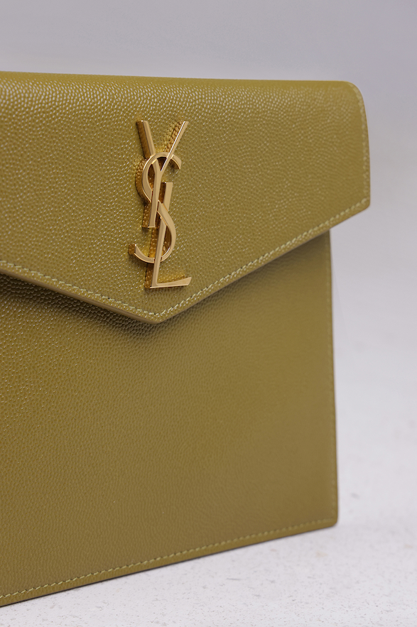 SAINT LAURENT BAGS GREEN SMALL UPTOWN POUCH OLIVE/GOLD