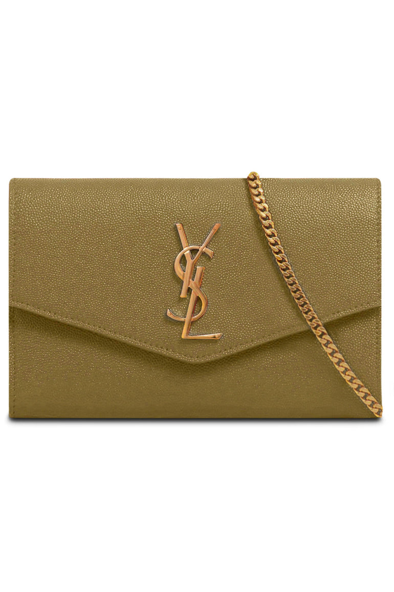 SAINT LAURENT BAGS GREEN UPTOWN WALLET ON CHAIN | OLIVE/GOLD