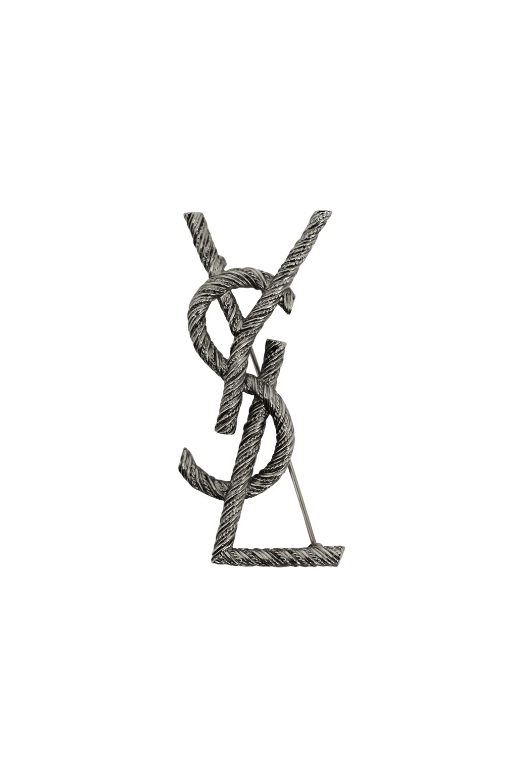 SAINT LAURENT JEWELLERY SILVER YSL INTERLACED ROPE BROOCH SILVER