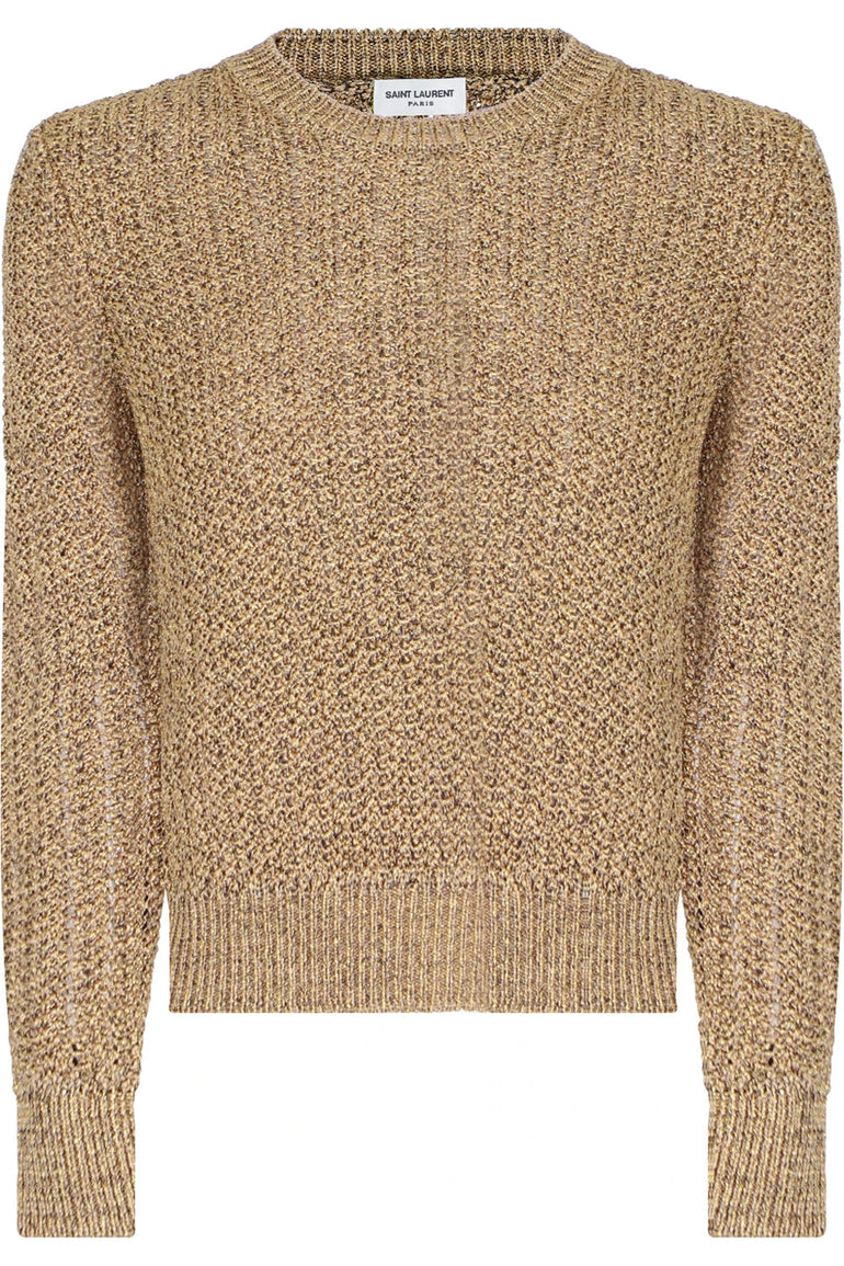 SAINT LAURENT RTW LUREX CREWNECK KNIT L/S GOLD