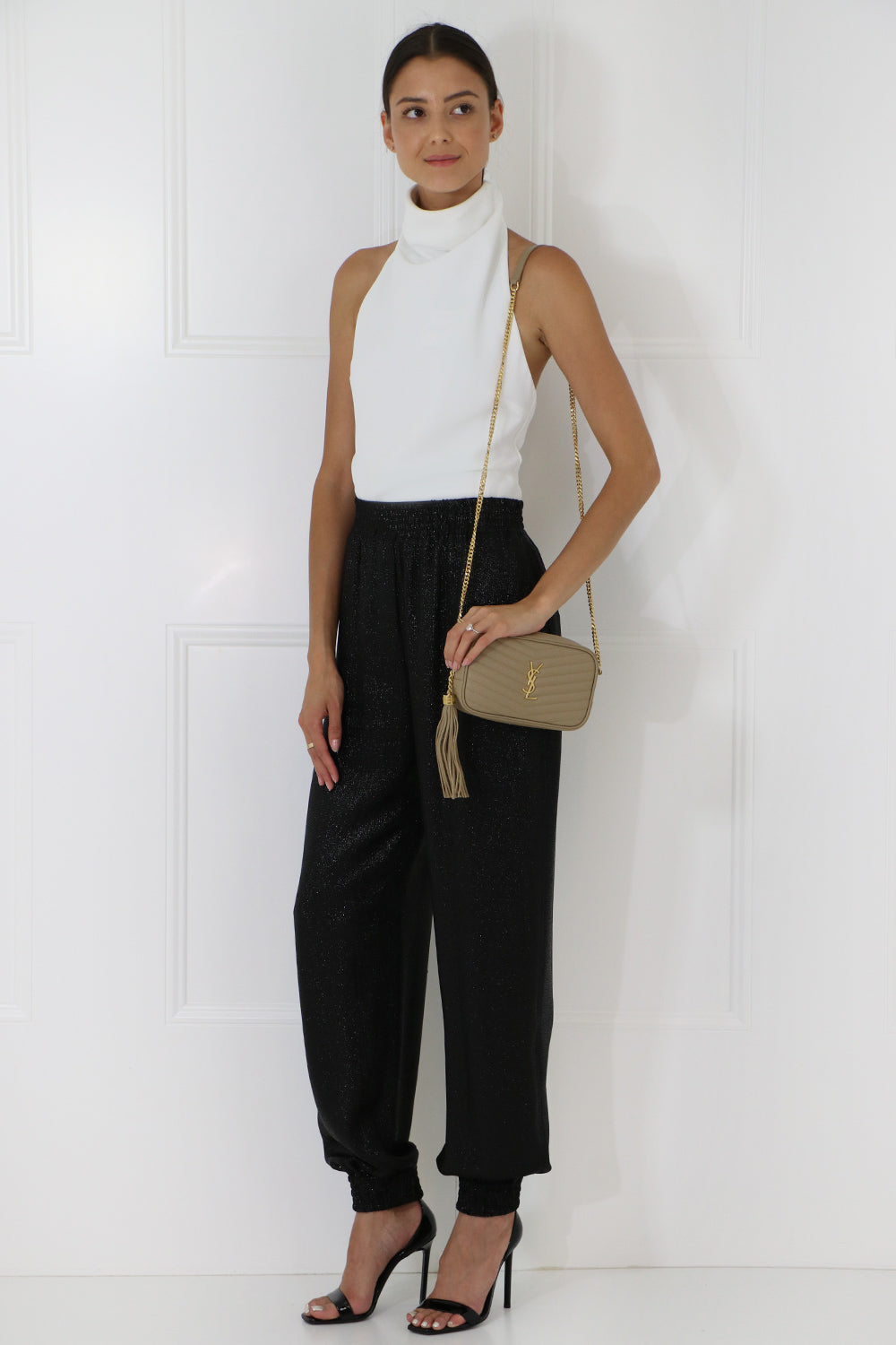 SAINT LAURENT RTW LUREX JOGGER PANTS BLACK