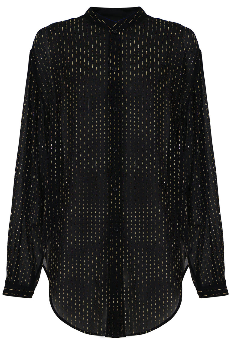 SAINT LAURENT RTW MICRO STUDDED BLOUSE L/S BLACK