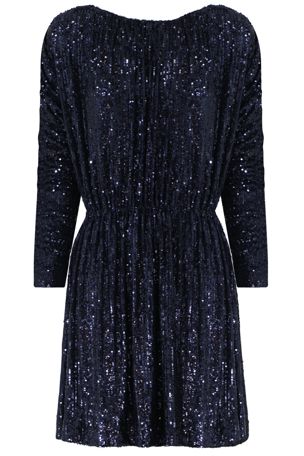 SAINT LAURENT RTW SEQUIN MINI DRESS L/S MARINE