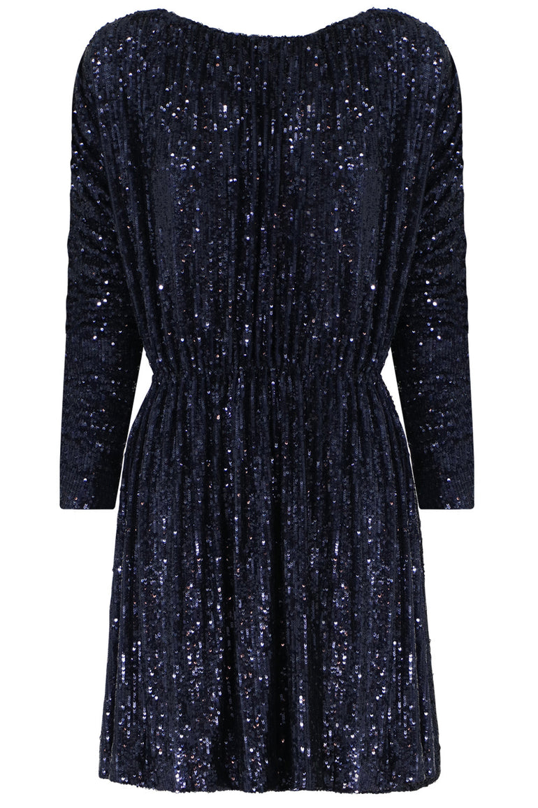 SAINT LAURENT RTW SEQUIN MINI DRESS L/S MARINE
