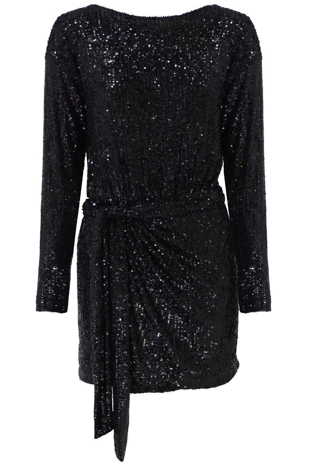 SAINT LAURENT RTW SEQUIN MINI WRAP DRESS L/S BLACK