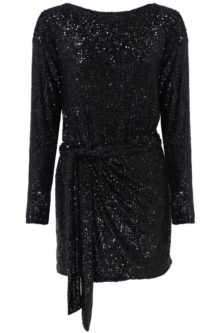SAINT LAURENT RTW SEQUIN MINI WRAP DRESS L/S BLACK