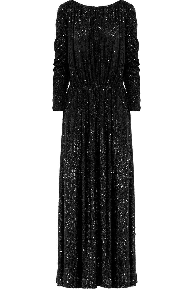 SAINT LAURENT RTW SEQUINED MAXI DRESS L/S BLACK