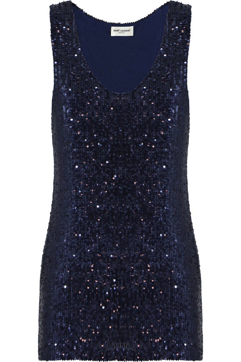 SAINT LAURENT RTW SEQUINED TANK TOP MARINE