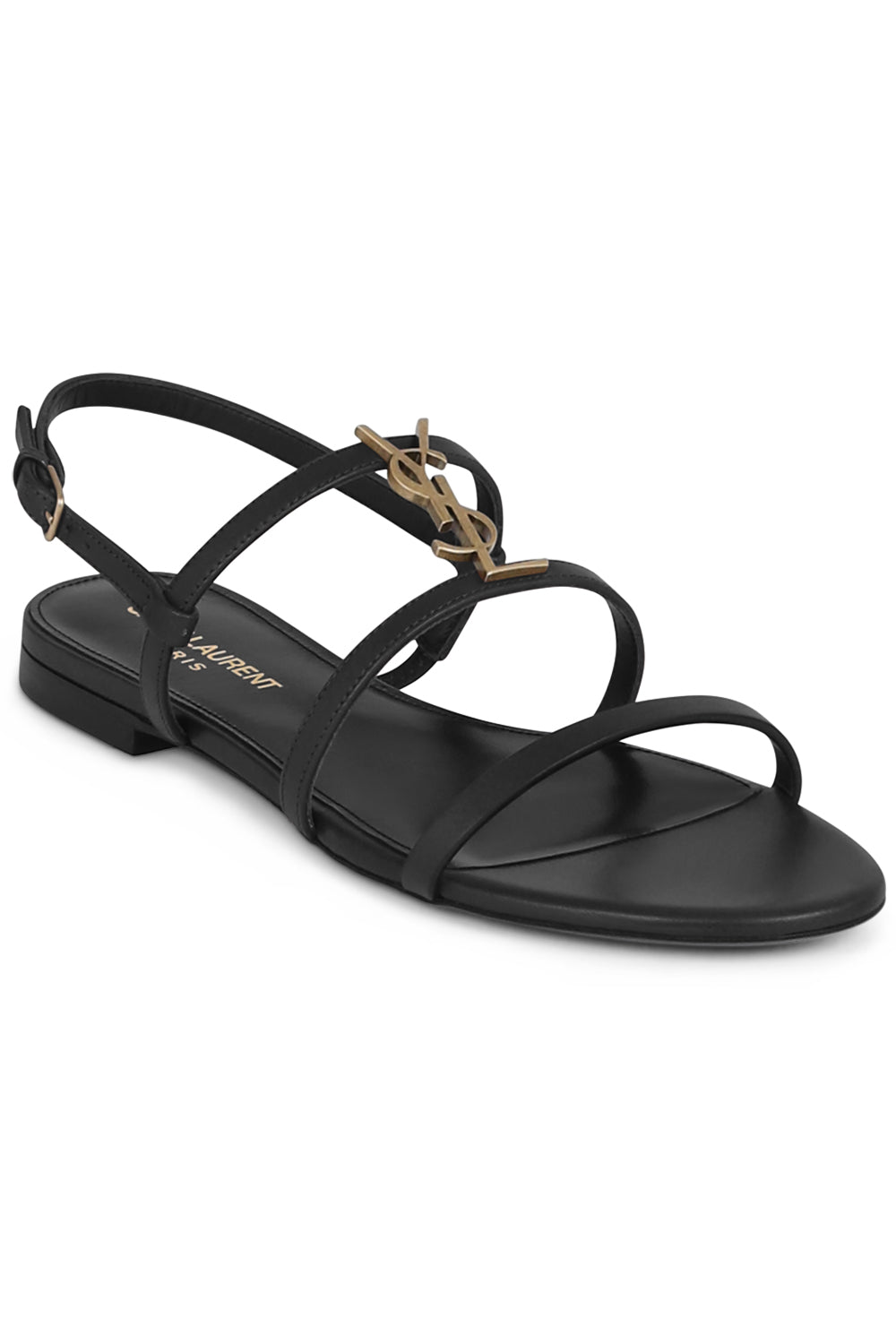 SAINT LAURENT SANDALS BLACK / SFR35 CASSANDRA FLAT MONOGRAMME SANDAL | BLACK