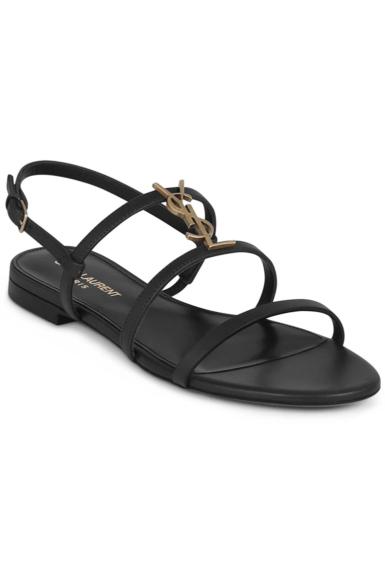 SAINT LAURENT SANDALS BLACK / SFR35 CASSANDRA FLAT MONOGRAMME SANDAL | BLACK