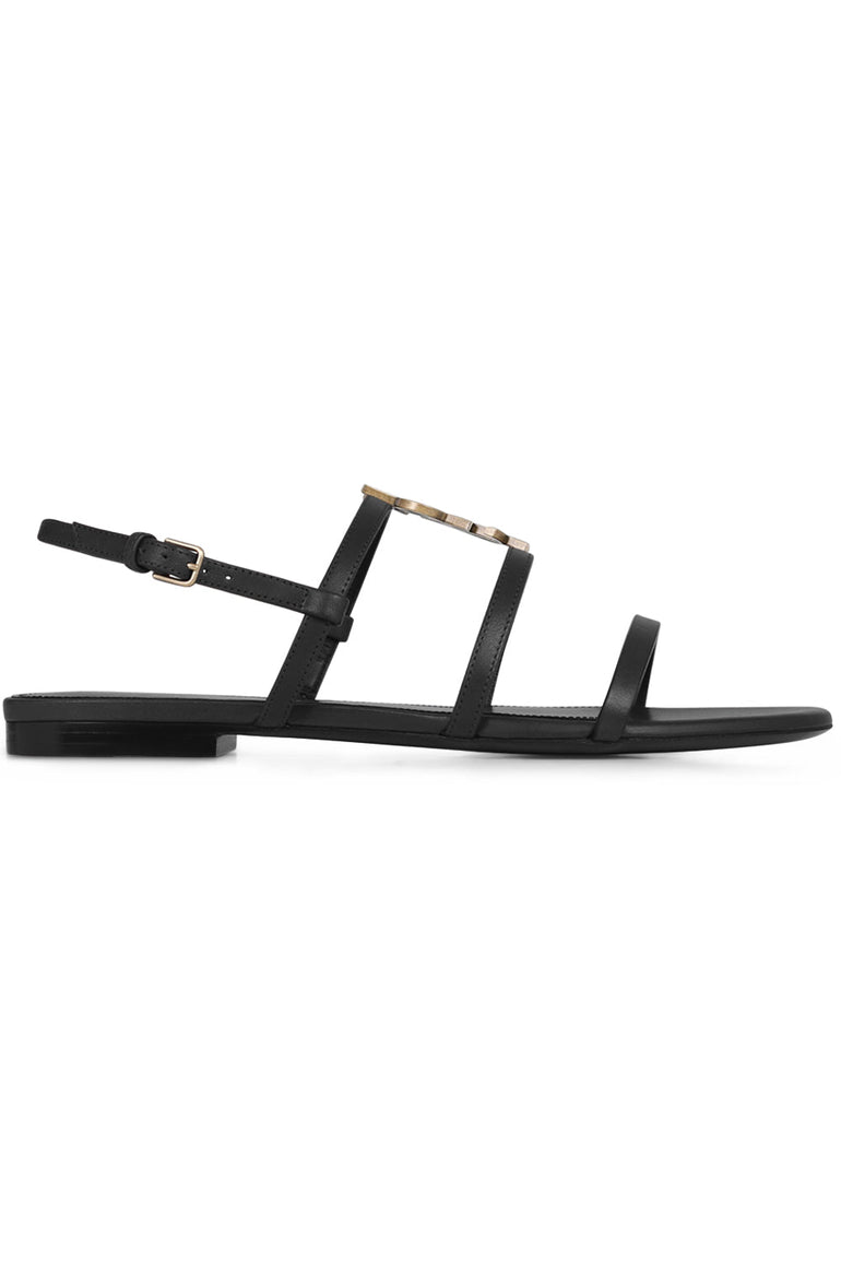 SAINT LAURENT SANDALS BLACK / SFR35 CASSANDRA FLAT MONOGRAMME SANDAL | BLACK
