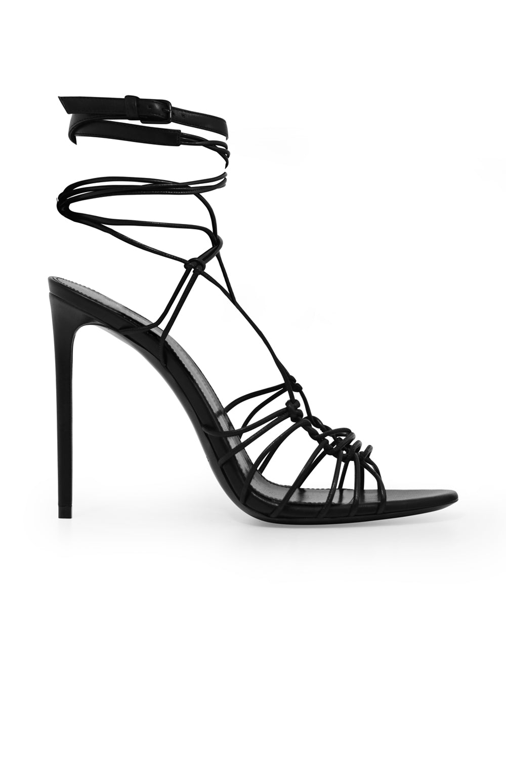 SAINT LAURENT SHOES ROBIN STRAPPY LACE UP HEEL 105MM BLACK