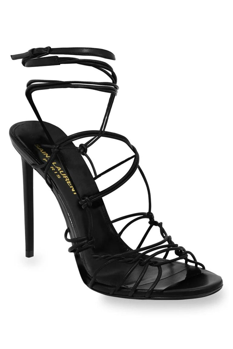 SAINT LAURENT SHOES ROBIN STRAPPY LACE UP HEEL 105MM BLACK