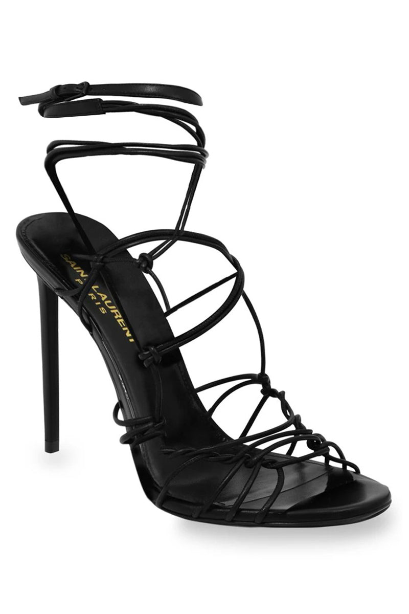 SAINT LAURENT SHOES ROBIN STRAPPY LACE UP HEEL 105MM BLACK