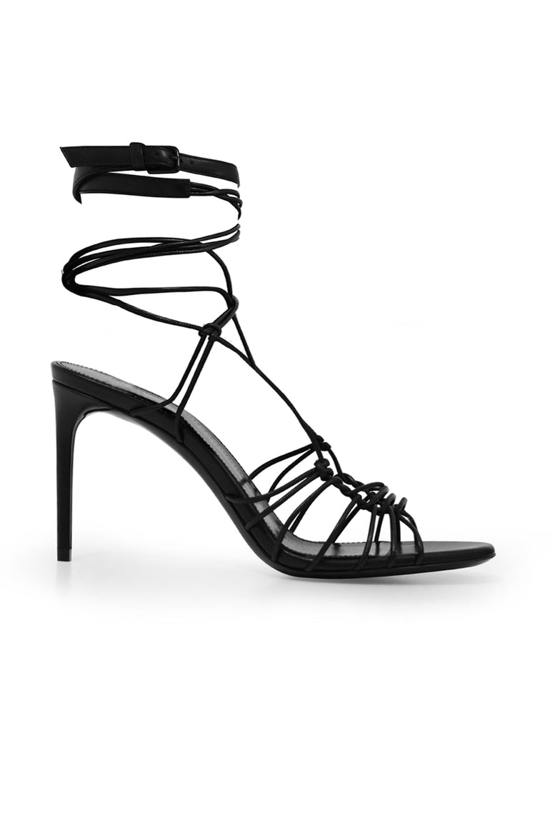 SAINT LAURENT SHOES ROBIN STRAPPY LACE UP HEEL 85MM BLACK