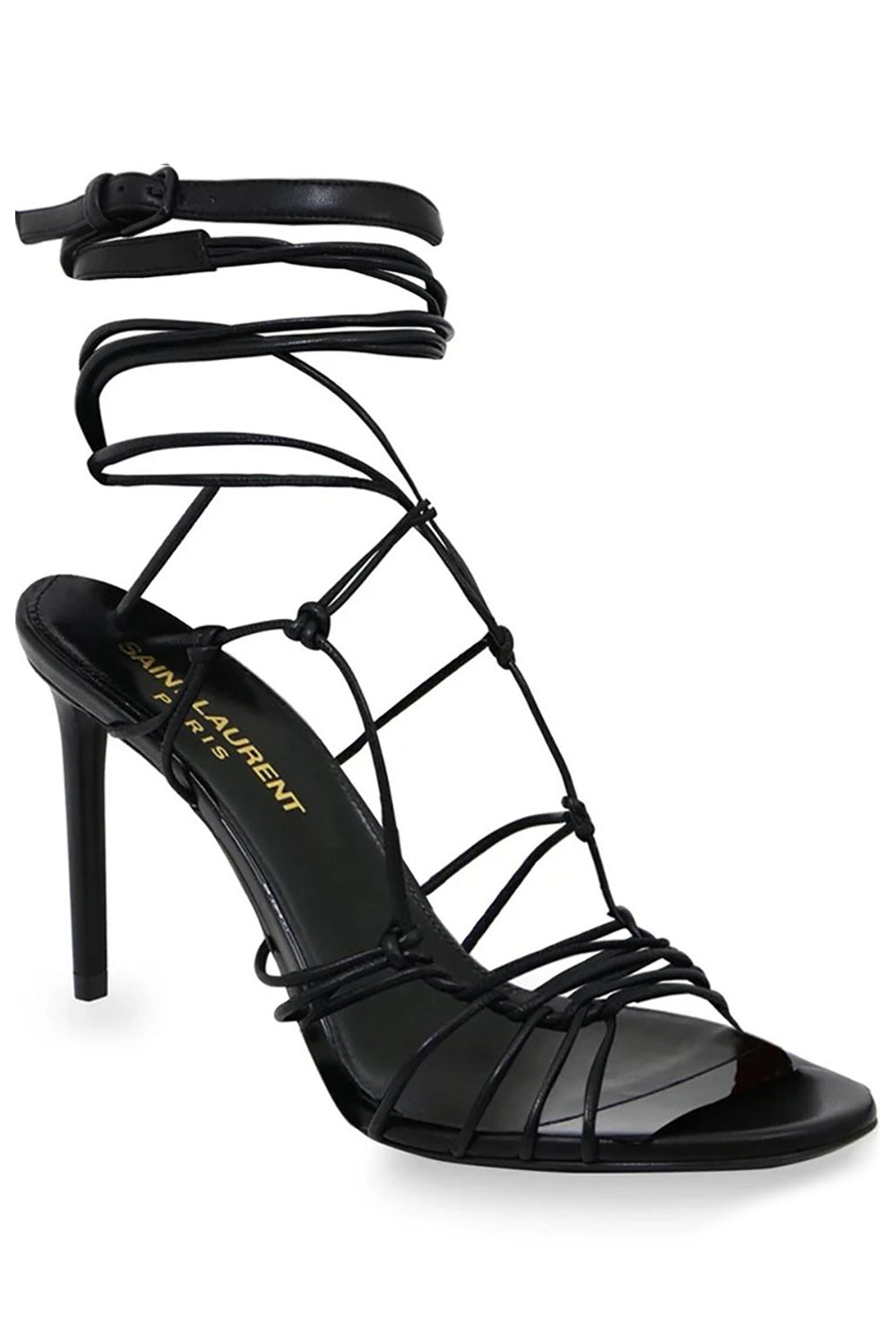 SAINT LAURENT SHOES ROBIN STRAPPY LACE UP HEEL 85MM BLACK