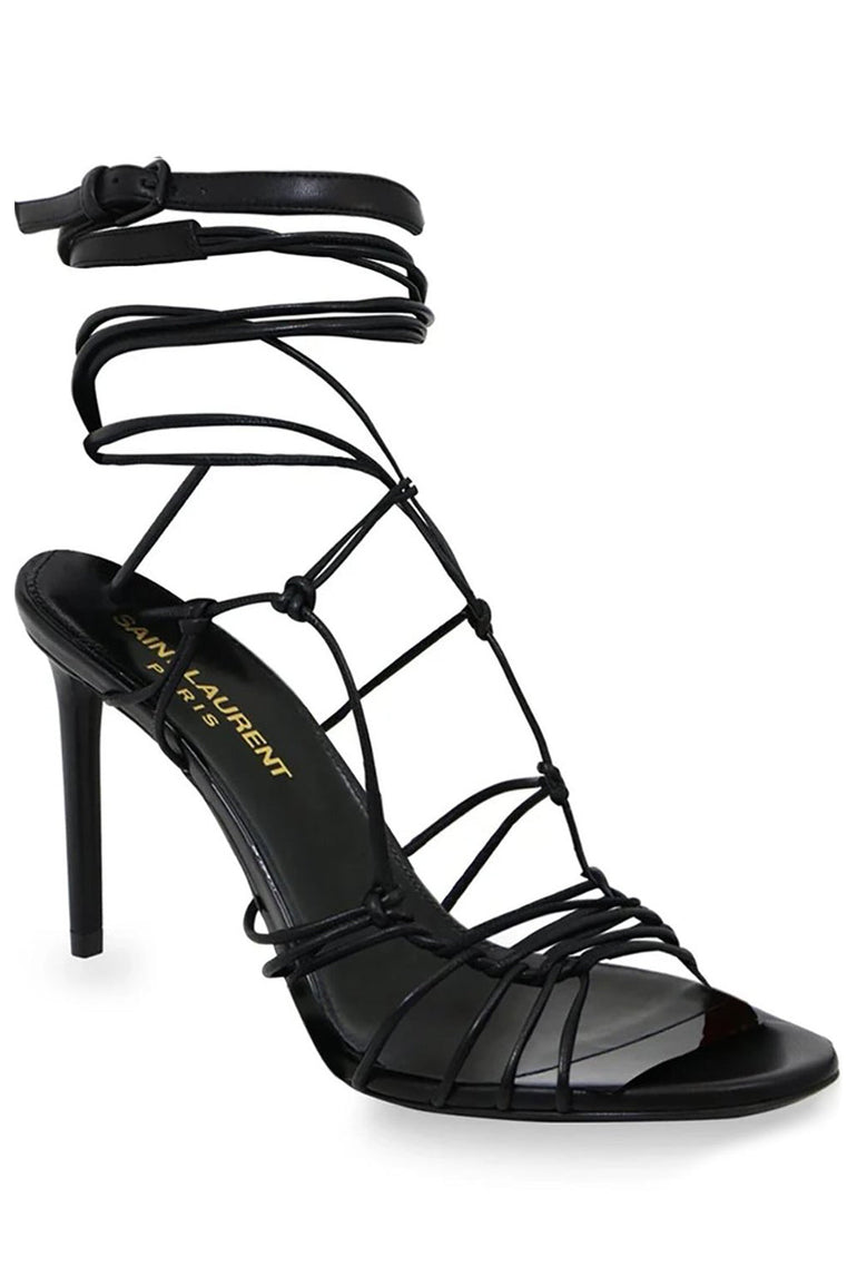 SAINT LAURENT SHOES ROBIN STRAPPY LACE UP HEEL 85MM BLACK