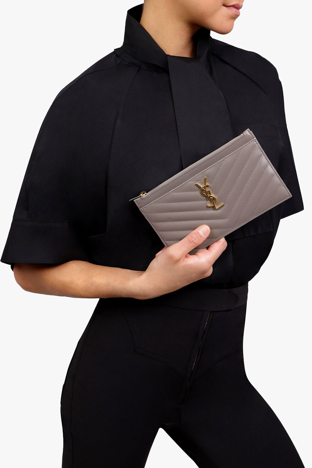 SAINT LAURENT SMALL LEATHER GOODS MULTI MONOGRAMME BILL POUCH | FOG/GOLD