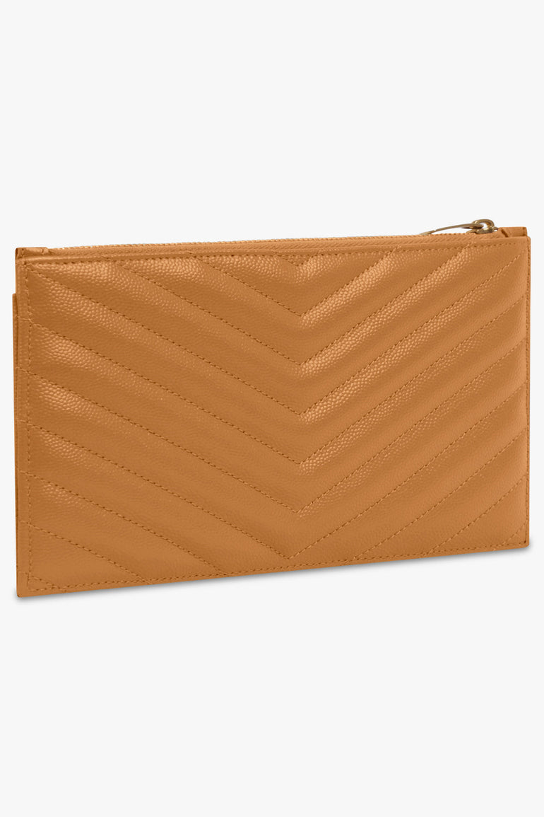 SAINT LAURENT SMALL LEATHER GOODS BROWN MONOGRAMME BILL POUCH | NATURAL DARK/GOLD