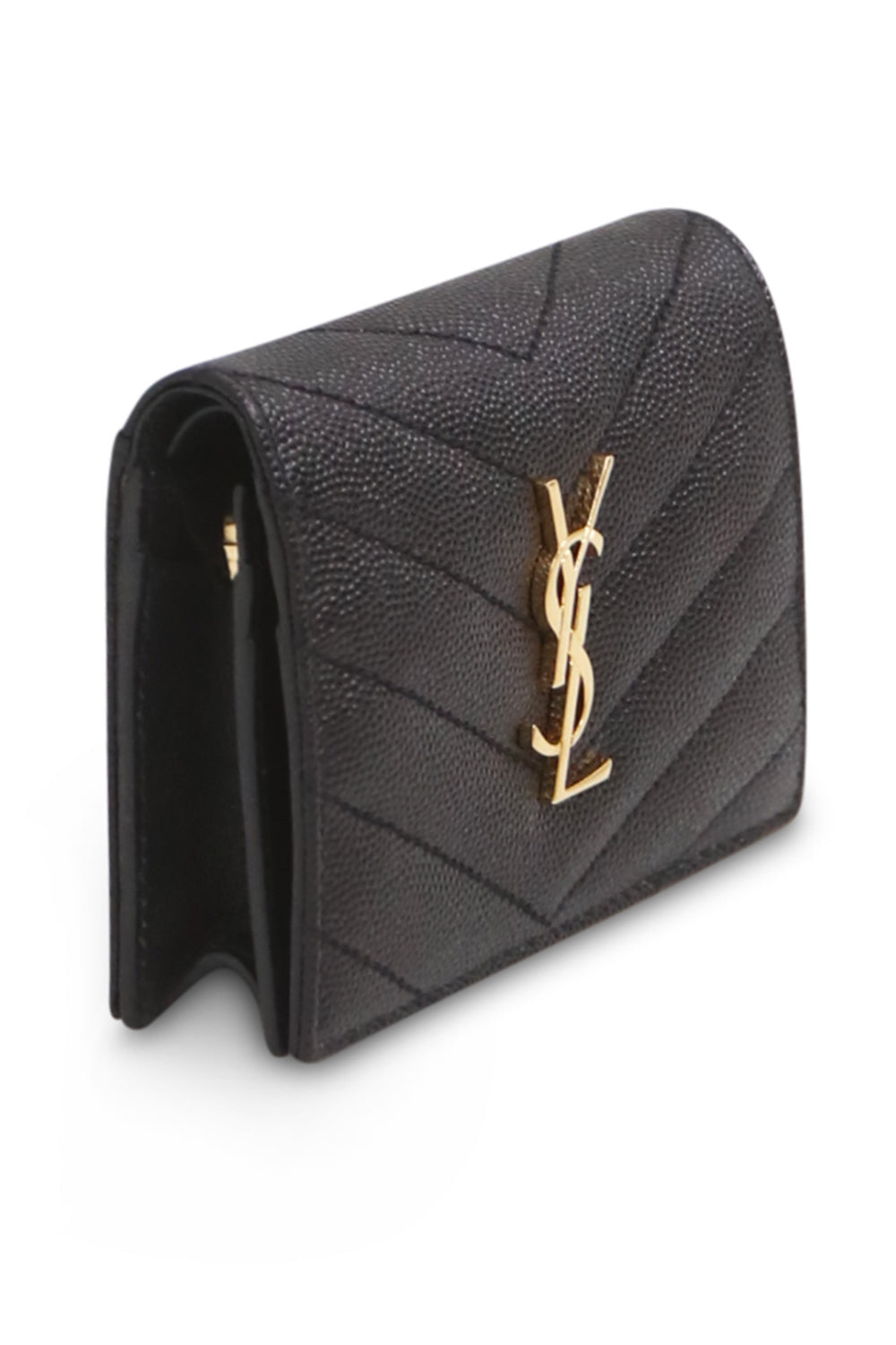 SAINT LAURENT SMALL LEATHER GOODS BLACK MONOGRAMME CARD CASE BLACK/GOLD