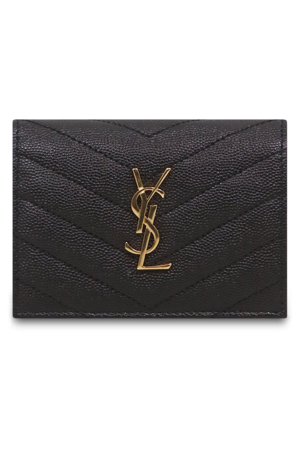 SAINT LAURENT SMALL LEATHER GOODS BLACK MONOGRAMME CARD CASE BLACK/GOLD