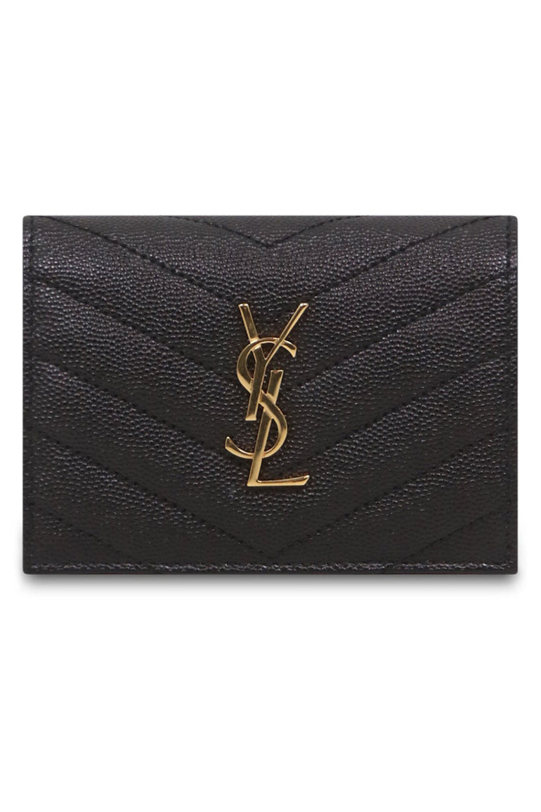 SAINT LAURENT SMALL LEATHER GOODS BLACK MONOGRAMME CARD CASE BLACK/GOLD