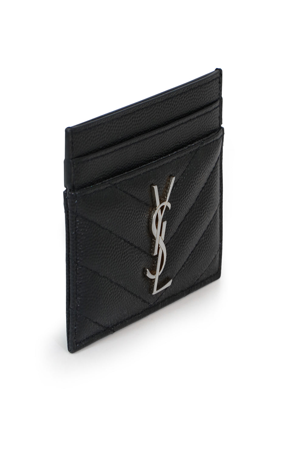SAINT LAURENT SMALL LEATHER GOODS BLACK MONOGRAMME QUILTED CARDHOLDER | BLACK/SILVER
