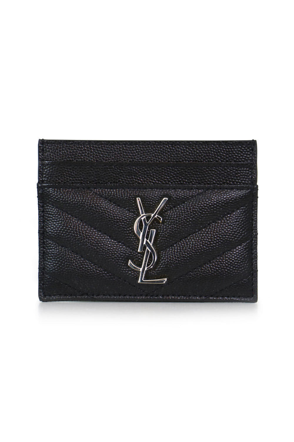 SAINT LAURENT SMALL LEATHER GOODS BLACK MONOGRAMME QUILTED CARDHOLDER | BLACK/SILVER
