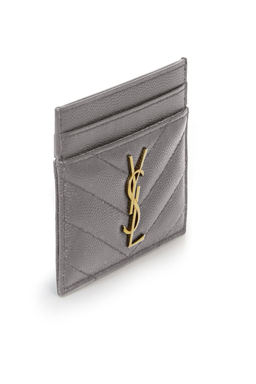 SAINT LAURENT SMALL LEATHER GOODS MULTI MONOGRAMME QUILTED CARDHOLDER | FOG/GOLD