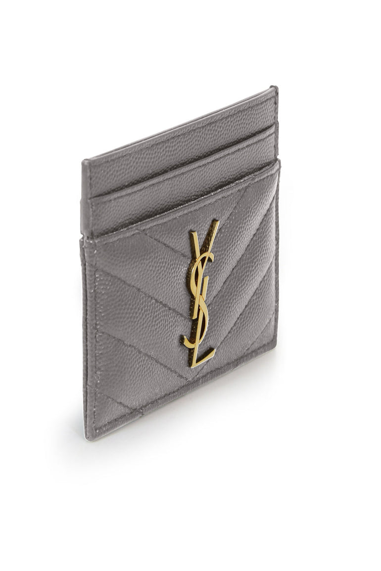 SAINT LAURENT SMALL LEATHER GOODS MULTI MONOGRAMME QUILTED CARDHOLDER | FOG/GOLD