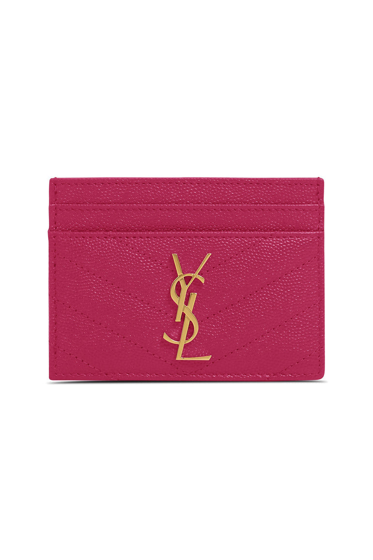 SAINT LAURENT SMALL LEATHER GOODS MULTI MONOGRAMME QUILTED CARDHOLDER | FUSCHIA/GOLD