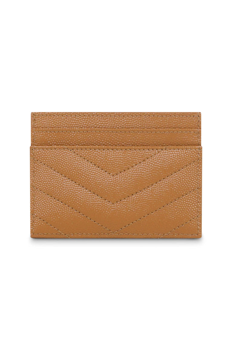 SAINT LAURENT SMALL LEATHER GOODS BROWN MONOGRAMME QUILTED CARDHOLDER | NATURAL DARK/GOLD