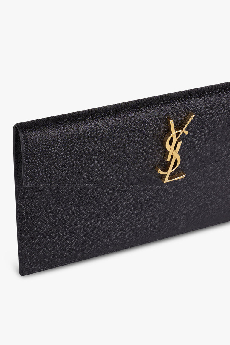 SAINT LAURENT SMALL LEATHER GOODS BLACK UPTOWN POUCH GRAINED LEATHER BLACK/GOLD