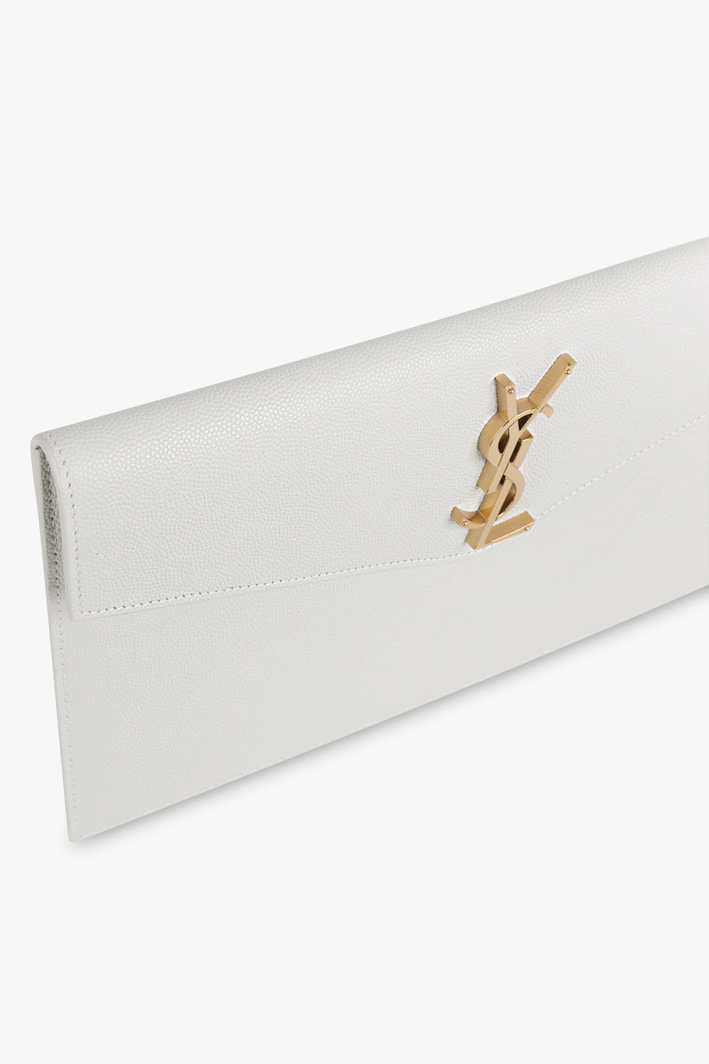 SAINT LAURENT SMALL LEATHER GOODS WHITE UPTOWN POUCH GRAINED LEATHER CREMA SOFT