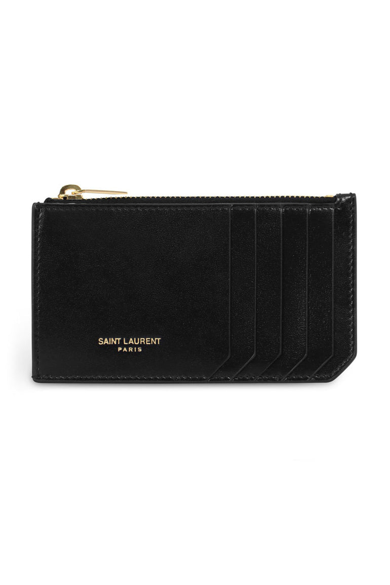 SAINT LAURENT ZIPPED FRAGMENTS CARD CASE BLACK GOLD PARLOUR X