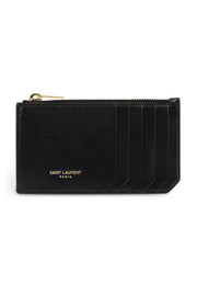 SAINT LAURENT SMALL LEATHER GOODS BLACK ZIPPED FRAGMENTS CARD CASE BLACK/GOLD