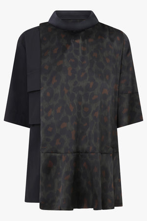 SACAI Tops Leopard Print X Suit Blouse | Black/Khaki